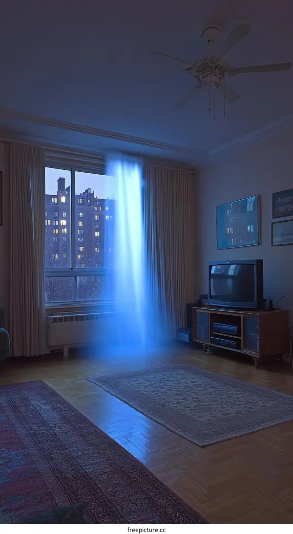 A Mysterious Blue Beam in a Cozy Apartment