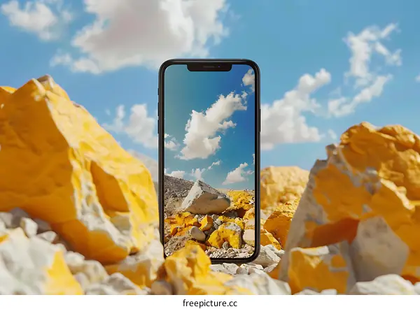 Smartphone Displaying a Photo of the Landscape