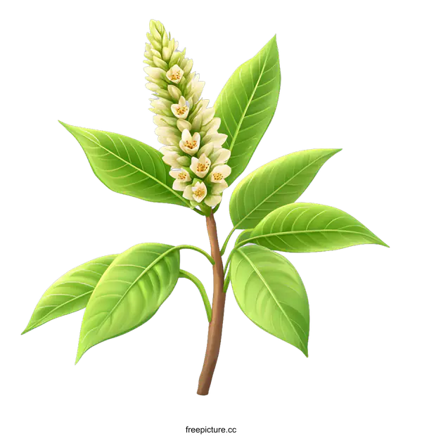 [Transparent Background PNG]Illustration of a White Flower on a Green Branch