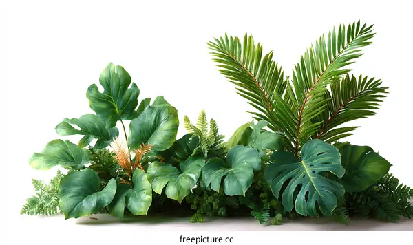 Tropical Plants Arrangement on White Background