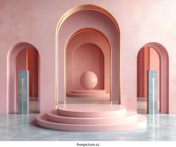 Pink Archway Minimalist Scene with Geometric Elements