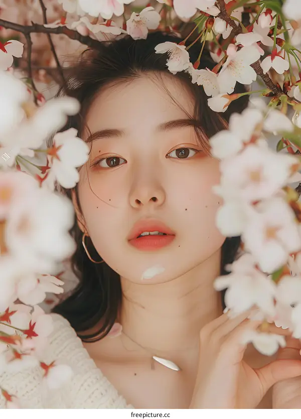 Woman Posing With Cherry Blossoms