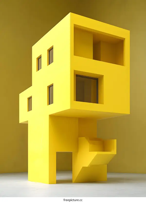 Abstract Minimalist Yellow Building 3D Illustration