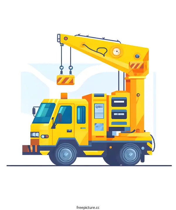 Yellow Crane Truck With Crane Arm Up Illustration