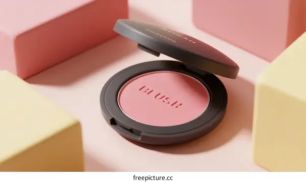 Blush Makeup Product with Soft Pink Shade and Open Case