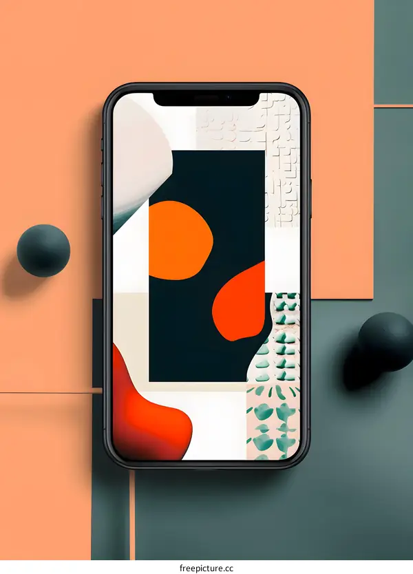Abstract Mobile Phone Screen with Orange and Green Shapes