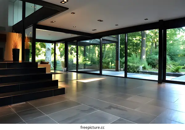 Modern Interior Design with Large Windows and Sliding Doors