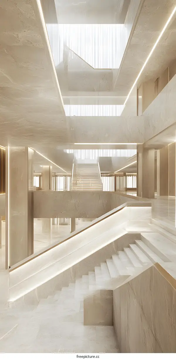 Modern Interior Design with Marble Stairs and Natural Light