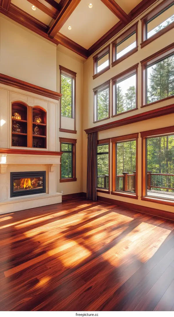 Luxury Home Interior with Large Windows and Hardwood Floors