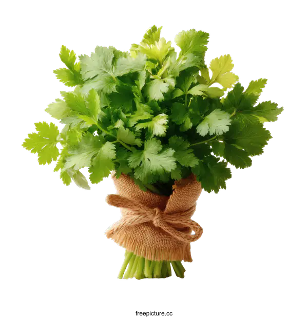 [Transparent Background PNG]Fresh Coriander Bunch Tied with Burlap
