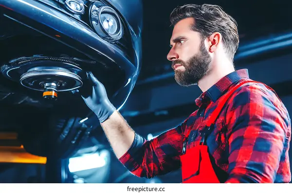 Auto Mechanic Working Underneath a Car