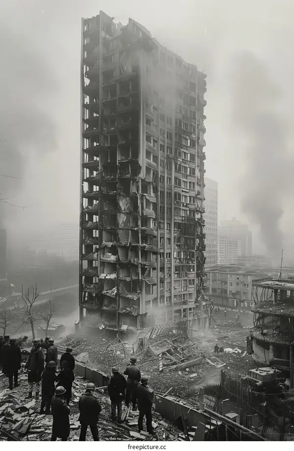 The ruins of a residential building in the aftermath of an airstrike