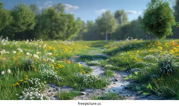 Summer Meadow Path: A Vibrant Tapestry of Flowers