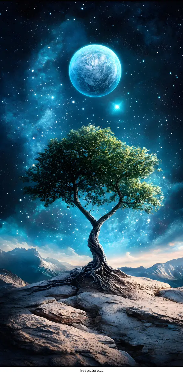 Night Sky With Stars And A Lone Tree