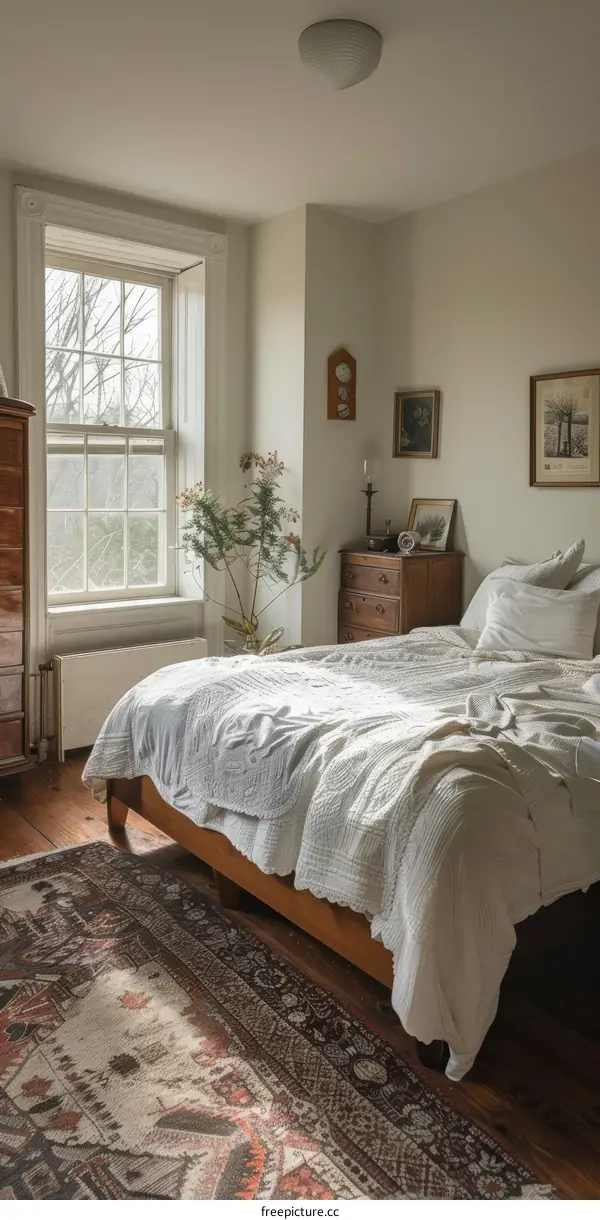 Cozy Bedroom Interior with Large Bed and Dresser