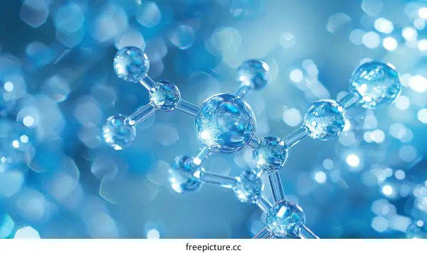 Blue molecule structure on a blue background