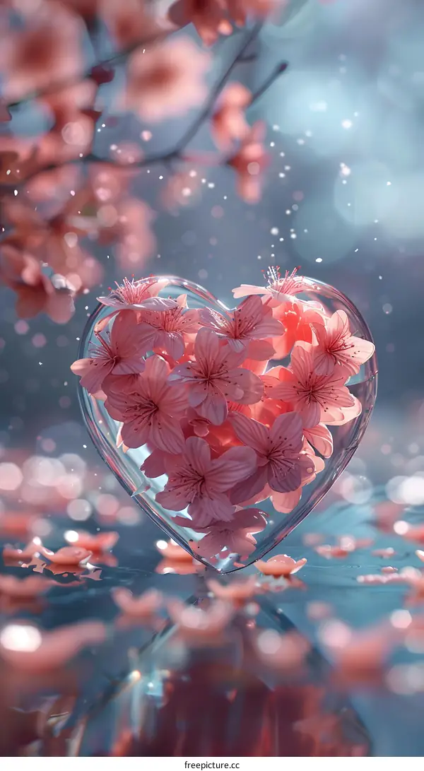 Glass Heart Flower Water Drop