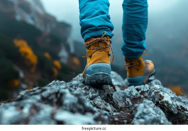 Close-up of a person hiking in the mountains