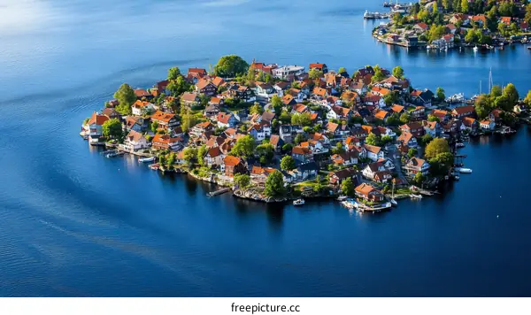 Aerial View of a Charming Lakeside Village