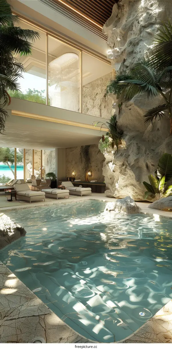 Luxury Indoor Pool with Natural Cave Design