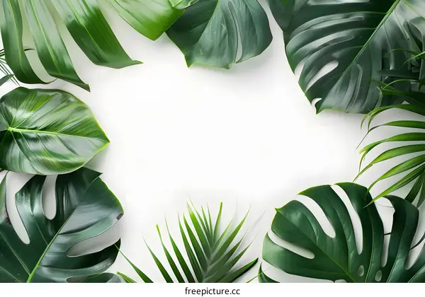 Tropical Leaves Frame On White Background