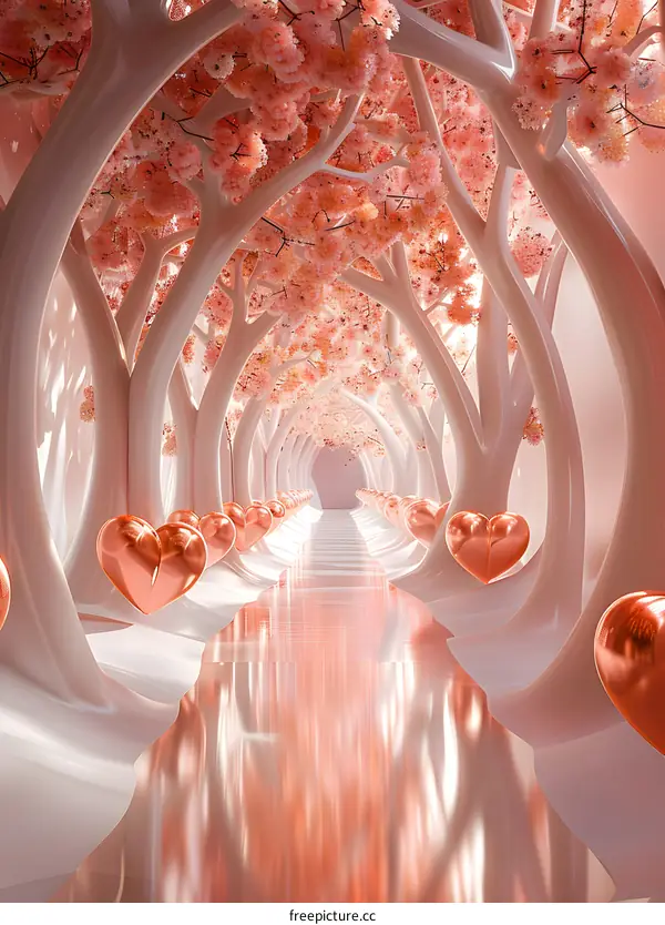 Pink cherry blossom trees tunnel