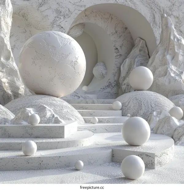 Abstract White Geometric Scene with Spheres