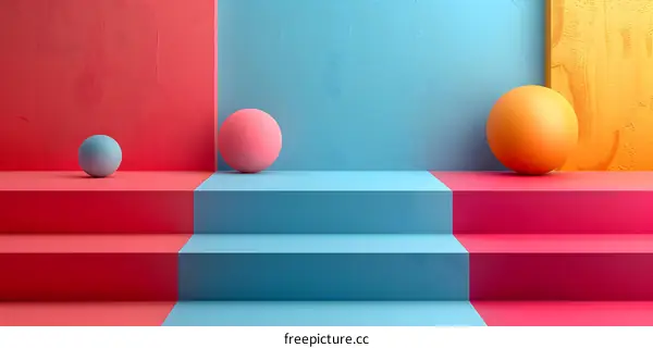 3D rendering of spheres on a podium with a blue background