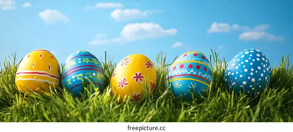 Colorful Easter Eggs in Grassy Field