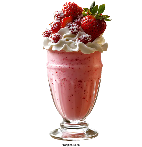[Transparent Background PNG]Delicious Strawberry Milkshake in a Glass Cup