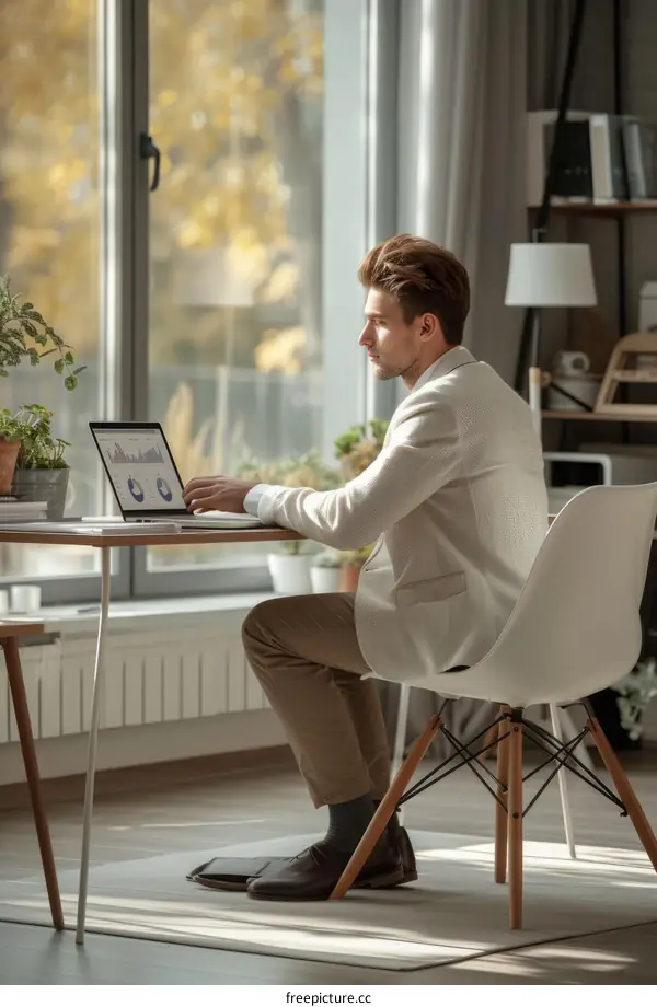 Businessman analyzing financial data on laptop