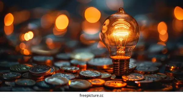 Light Bulb on Coins: Symbol of Financial Growth