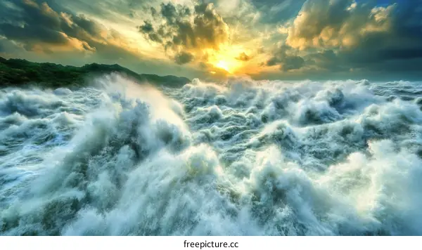 Powerful Ocean Waves at Sunset