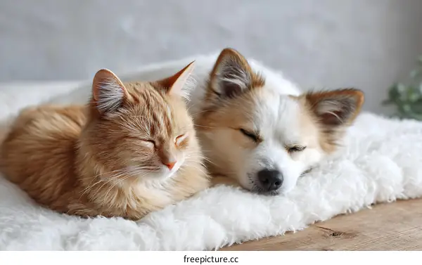 Two Adorable Pets Sleeping Together