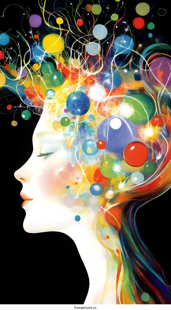 Abstract Woman with Colorful Circles and Lines