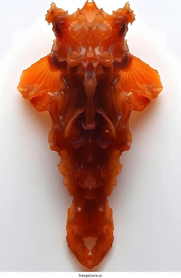 Abstract orange 3D rendering of a symmetrical alien creature