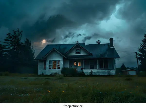 House With Stormy Sky In Background