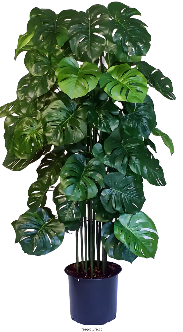 [Transparent Background PNG]Green Monstera Plant In Black Pot