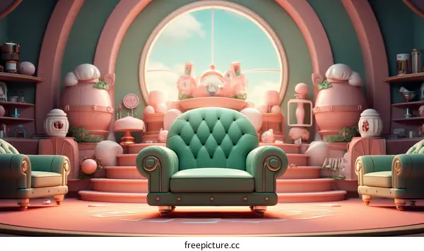 Green Armchair in Pastel Pink Room
