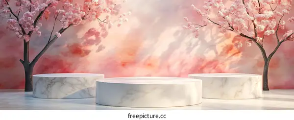 Pink Cherry Blossom Aesthetic Display Platform