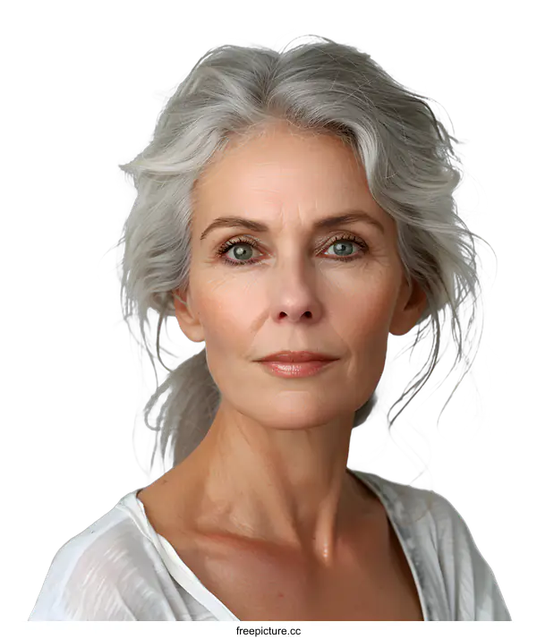 [Transparent Background PNG]Portrait of a beautiful senior woman with gray hair