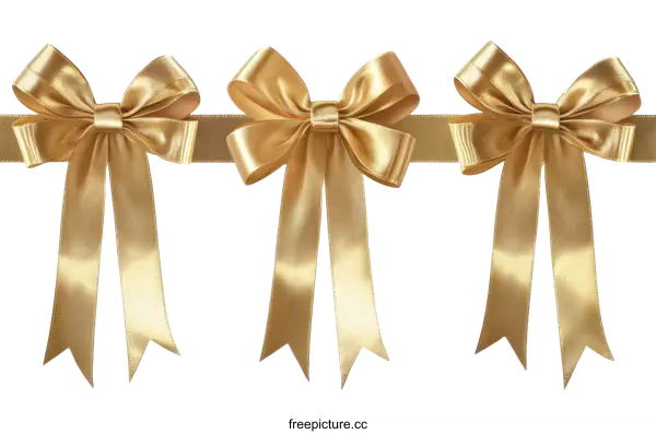 [Transparent Background PNG]Gold Ribbons Bows on White Background
