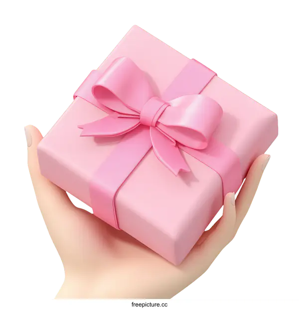 [Transparent Background PNG]Pink Gift Box Held in Hand Illustration