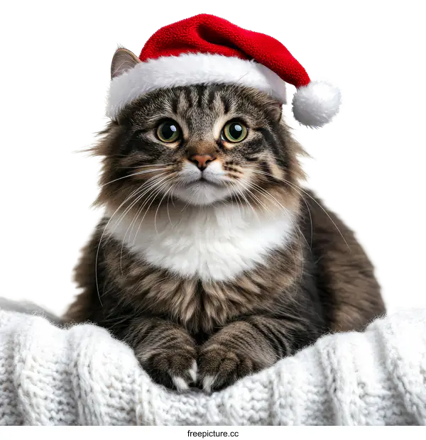 [Transparent Background PNG]Adorable Cat Wearing Santa Hat