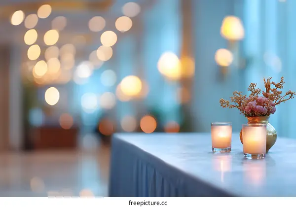 Elegant Candles and Floral Arrangement in a Hotel Lobby