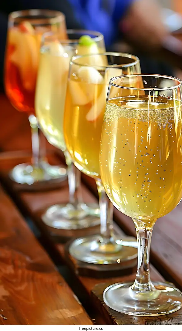 Four Glasses of Sparkling Wine with Bubbles