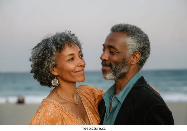 Affectionate Senior Couple by the Sea