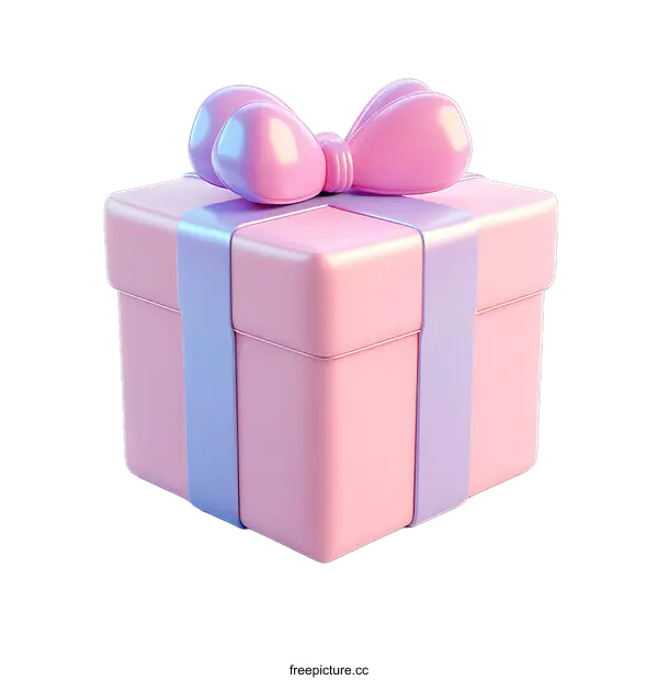 [Transparent Background PNG]3D Pink Gift Box with Ribbon