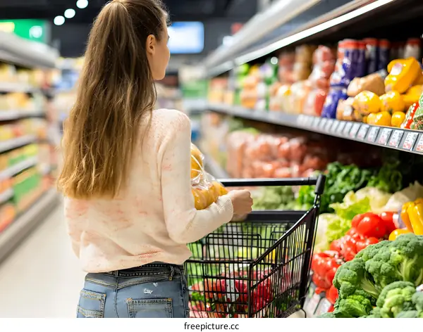 Woman Shopping for Fresh Produce in a Supermarket