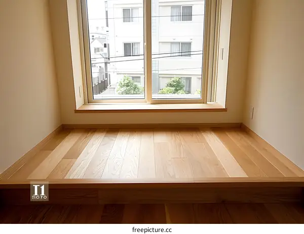 Japanese Style Wooden Floor Platform With Window View